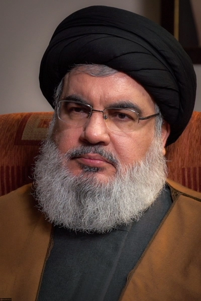 Foto di Hassan Nasrallah, leadera di Hezbollah e alleato dell'Iran.
